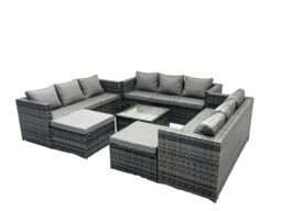Fimous 11 Seater Patio Lounge Sofa Set with 2 Big Footstools in Dark Grey - thumbnail 2