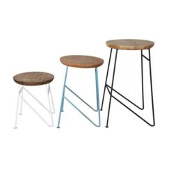 IH Design Daizha Metal & Wood Round Set of 3 Stools in Brown - thumbnail 2