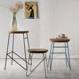 IH Design Daizha Metal & Wood Round Set of 3 Stools in Brown - thumbnail 1