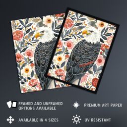 "Artery8 American Bald Eagle Floral Watercolour Portrait Wall Art Print - Size: W24"" x H32""" - thumbnail 2