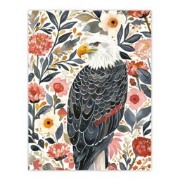 "Artery8 American Bald Eagle Floral Watercolour Portrait Wall Art Print - Size: W24"" x H32""" - thumbnail 1