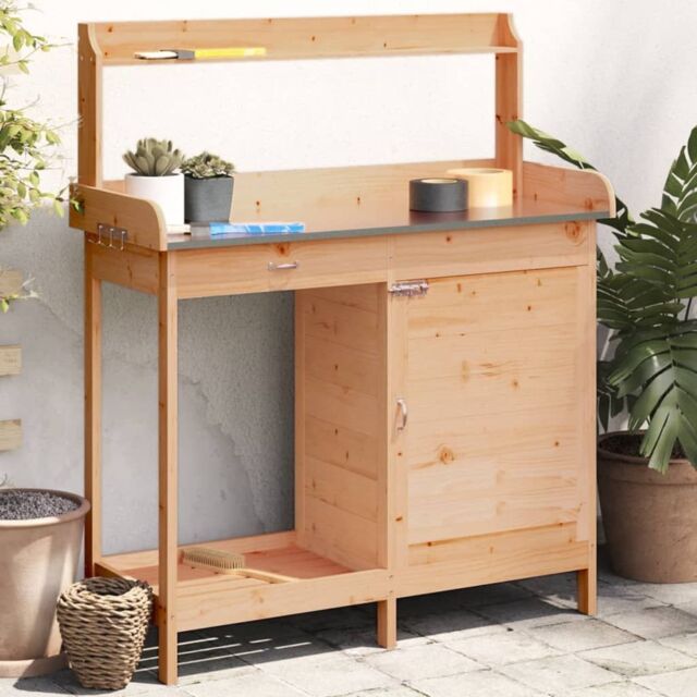 Berkfield Home Potting Table with Cabinet Brown 110.5x45x124.5 cm Solid Wood Fir - image 1