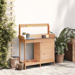 Berkfield Home Potting Table with Cabinet Brown 110.5x45x124.5 cm Solid Wood Fir - thumbnail 3