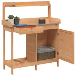 Berkfield Home Potting Table with Cabinet Brown 110.5x45x124.5 cm Solid Wood Fir - thumbnail 5