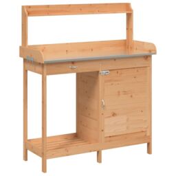 Berkfield Home Potting Table with Cabinet Brown 110.5x45x124.5 cm Solid Wood Fir - thumbnail 2