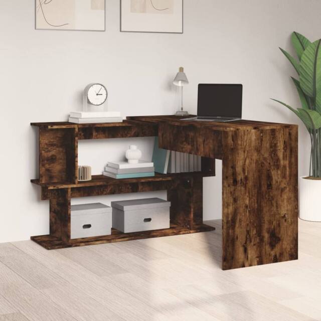 Berkfield Home Modern Corner Desk Smoked Oak 200x50x76 cm Engineered Wood in Brown - Size: 200 x 50 x 76 cm - image 1