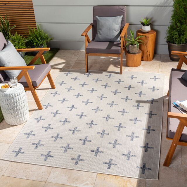 Livabliss Tuareg-Global Beige Ivory Blue Graphic In- & Outdoor Rug in Dark Blue - Size: 200 cm x 275 cm - image 1
