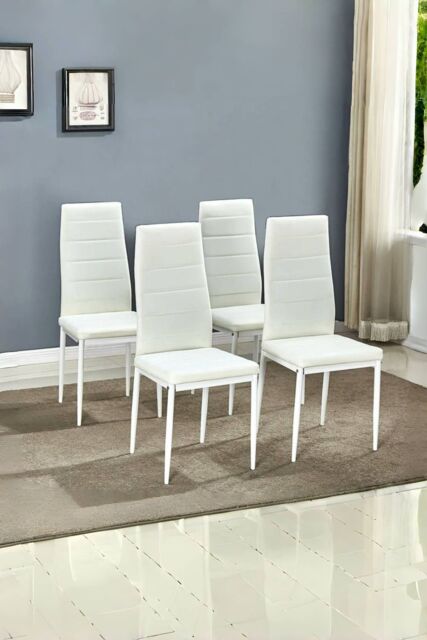 Living and Home 4pcs Armless Faux Leather Upholstered High Back Dining Chairs in White - image 1