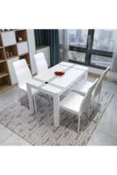 Living and Home 4pcs Armless Faux Leather Upholstered High Back Dining Chairs in White - thumbnail 6