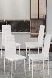 Living and Home 4pcs Armless Faux Leather Upholstered High Back Dining Chairs in White - thumbnail 3