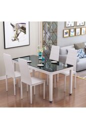 Living and Home 4pcs Armless Faux Leather Upholstered High Back Dining Chairs in White - thumbnail 5