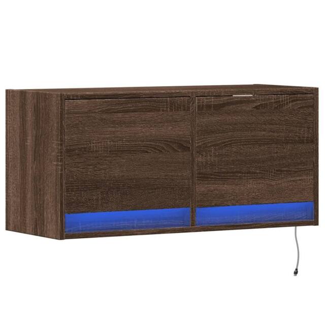 Berkfield Home TV Wall Cabinet with LED Lights Brown Oak 80x31x35 cm - Size: 80 x 31 x 35 cm - image 1