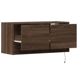 Berkfield Home TV Wall Cabinet with LED Lights Brown Oak 80x31x35 cm - Size: 80 x 31 x 35 cm - thumbnail 9