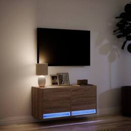 Berkfield Home TV Wall Cabinet with LED Lights Brown Oak 80x31x35 cm - Size: 80 x 31 x 35 cm - thumbnail 5