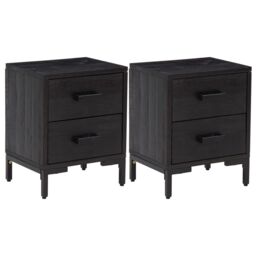 Berkfield Home Bedside Cabinets 2 pcs Black 36x30x45 cm Solid Wood Pine - Size: 36 x 30 x 45 cm - thumbnail 2