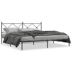 Berkfield Home Metal Bed Frame without Mattress with Headboard Black 200x200cm - Size: 200x200 cm - thumbnail 1