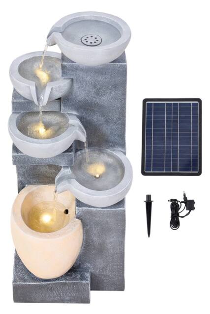Living and Home Solar Outdoor Water Fountain for Garden Landscaping in Grey