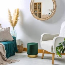 Kelvenix 1pc Green Round Velvet Pouffe Bedroom Dressing Table Ottoman 29 x 36cm - Size: 29 x 36 cm - thumbnail 2