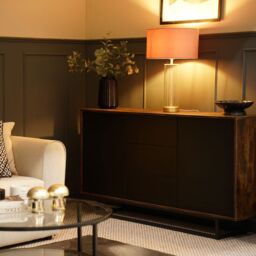 ValueLights Balan Glass & Matt Gold Table Lamp with Velvet Drum Lamp Shade in Mid Grey - thumbnail 1