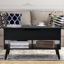 Costway Lift Top Coffee Table Modern Wooden Lift Top Dining Cocktail Table in Black - thumbnail 9