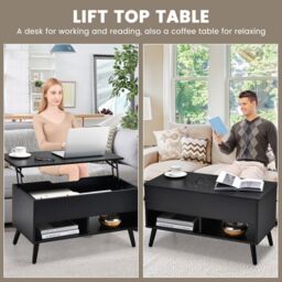 Costway Lift Top Coffee Table Modern Wooden Lift Top Dining Cocktail Table in Black - thumbnail 8