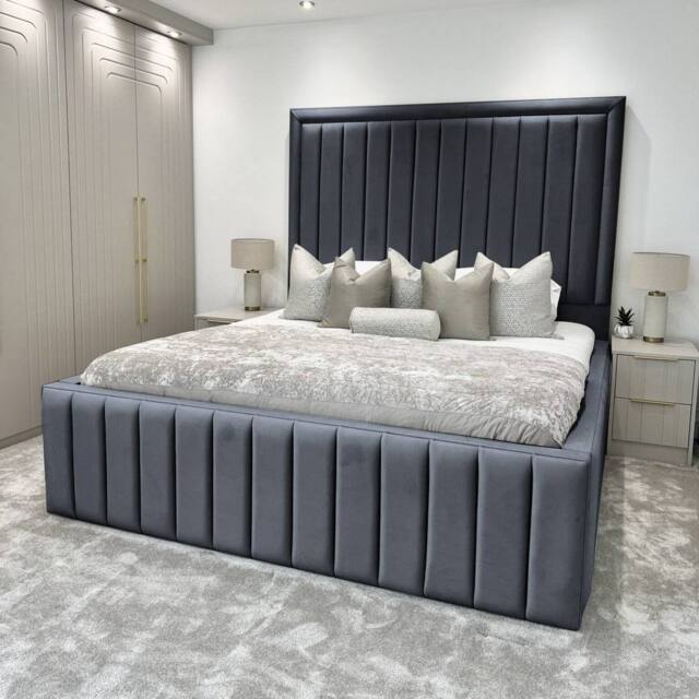 UK Bed Furniture Hampton Gas Lift Ottoman Storage Bed with 54 Inch Panel Headboard in Charcoal - Size: Single - image 1