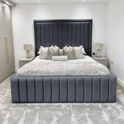 UK Bed Furniture Hampton Gas Lift Ottoman Storage Bed with 54 Inch Panel Headboard in Charcoal - Size: Single - thumbnail 2