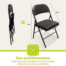 Royalford Folding Chairs with Padded Metal Frame 100kg Capacity Black - Size: 6 Pack - thumbnail 3