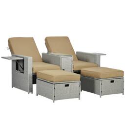 Matteo Beige 5-Piece Rattan Sun Lounger Set with Storage & Table