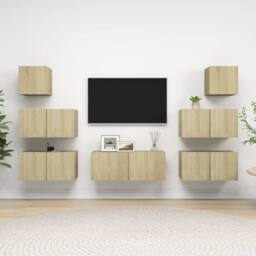 Berkfield Home 7 Piece TV Cabinet Set Sonoma Oak Engineered Wood in Tan - thumbnail 2