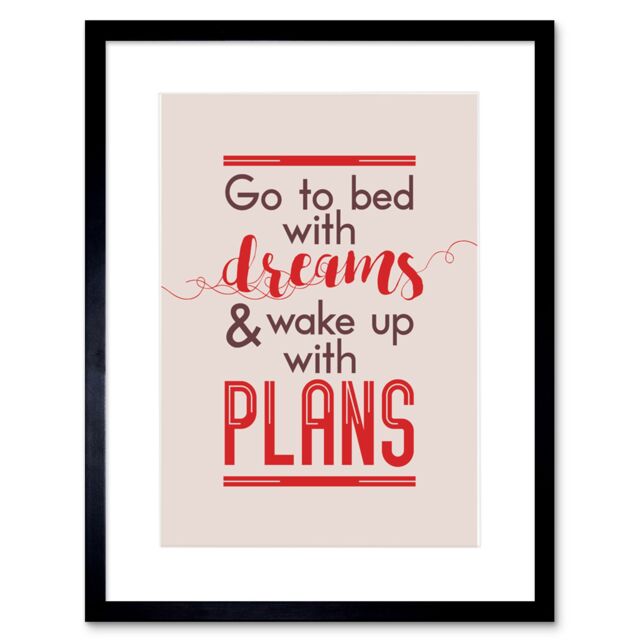 "Artery8 Wall Art Print Bed Dreams Plans Wake Up Ambition Red Framed in Black - Size: W7"" x H9""" - image 1