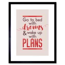 "Artery8 Wall Art Print Bed Dreams Plans Wake Up Ambition Red Framed in Black - Size: W7"" x H9""" - thumbnail 1