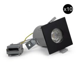 SE Home 10 PACK - Matt Black GU10 Square Fire Rated Downlight - IP65