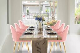 Hygrad Built to Survive Set of 2 Velvet Dining Chair Padded Seat Gold Legs Kitchen Home Office Lounge Chair in Pink - thumbnail 2