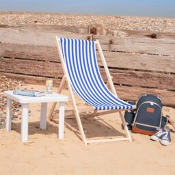 Harbour Housewares Folding Wooden Deck Chairs Navy Stripe Pack of 4 - thumbnail 6