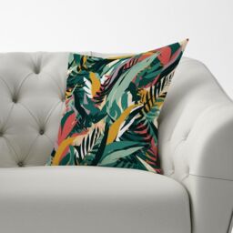 Warren Reed - Designer Coloured Tropical Leaves Cushions in Green - Size: 45 cm x 45 cm - thumbnail 3