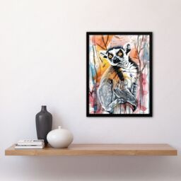 Artery8 Striped Lemur in Abstract Rainforest Sunset Framed Wall Art - Size: A4 - thumbnail 4