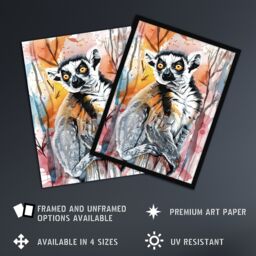 Artery8 Striped Lemur in Abstract Rainforest Sunset Framed Wall Art - Size: A4 - thumbnail 2