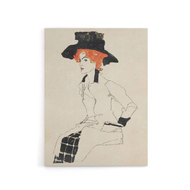 "Artery8 Portrait of a Woman with Black Hat Canvas Wall Art Print Schiele in Beige - Size: W24"" x H32""" - image 1