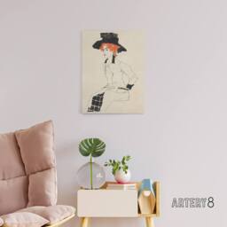 "Artery8 Portrait of a Woman with Black Hat Canvas Wall Art Print Schiele in Beige - Size: W24"" x H32""" - thumbnail 3