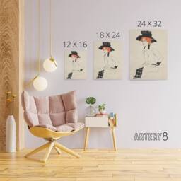 "Artery8 Portrait of a Woman with Black Hat Canvas Wall Art Print Schiele in Beige - Size: W24"" x H32""" - thumbnail 4