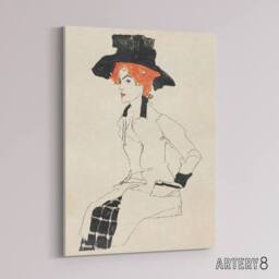 "Artery8 Portrait of a Woman with Black Hat Canvas Wall Art Print Schiele in Beige - Size: W24"" x H32""" - thumbnail 2