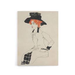 "Artery8 Portrait of a Woman with Black Hat Canvas Wall Art Print Schiele in Beige - Size: W24"" x H32""" - thumbnail 1