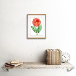 "Artery8 Wall Art Print Flower Red Orange Dahlia Art Framed 9x7 inch in Beige - Size: W7"" x H9""" - thumbnail 2