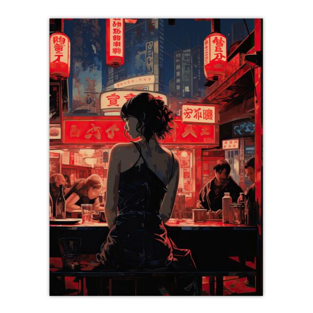 "Artery8 Ukiyo Cyberpunk Jazz Bar Film Noir Neon Anime Artwork Painting Unframed Wall Art Print Poster Home Decor Premium - Size: W12"" x H16""" - image 1