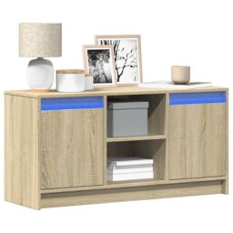 Berkfield Home TV Cabinet with LED Sonoma Oak 100x34x50 cm Engineered Wood in Brown - Size: 100 x 34 x 50 cm - thumbnail 1