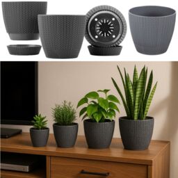 Gr8 Garden Set Of 4 Grey Sumela Knitted Flower Plant Pot - thumbnail 1