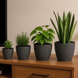 Gr8 Garden Set Of 4 Grey Sumela Knitted Flower Plant Pot - thumbnail 3