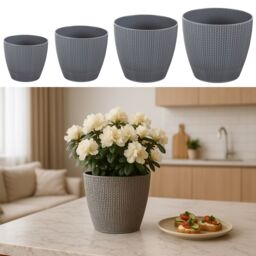 Gr8 Garden Set Of 4 Grey Sumela Knitted Flower Plant Pot - thumbnail 4