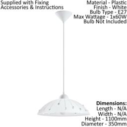 Loops Pendant Light Colour White Shade White Clear Satin Glass Crystal Bulb E27 1x60W - thumbnail 2